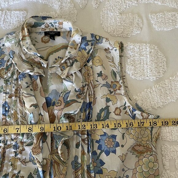 Talbots Floral Silk And Cotton Sleeveless Blouse Petite 8P Ruffle V-Neck Career - Picture 7 of 9